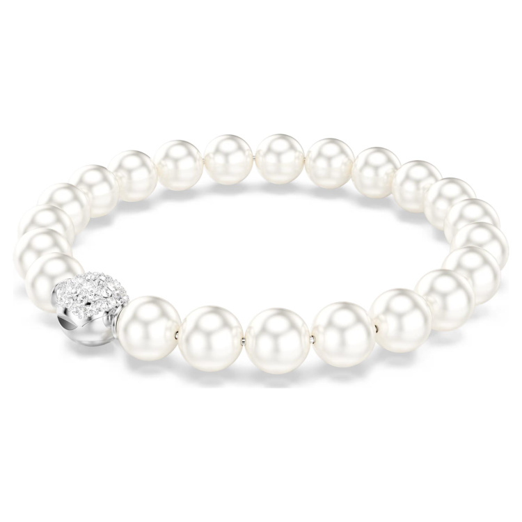 Matrix bracelet Crystal pearl, White, Rhodium plated